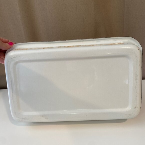 Vintage Enamel Bake Pan 16x10 Yellow‎ Marigold Floral Motif Rectangle - Picture 8 of 8